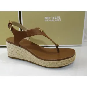 Michael Kors Laney Thong Espadrille Wedge Sandals MK Logo Luggage Size 7.5