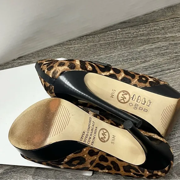 Michael Kors  Leopard Print Black Stiletto Heels size 5.5. Dyed cow hair. Bootie