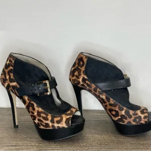Michael Kors  Leopard Print Black Stiletto Heels size 5.5. Dyed cow hair. Bootie
