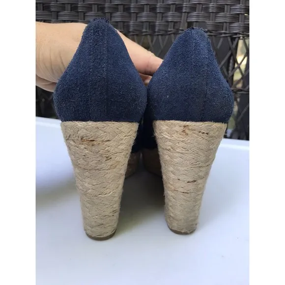 Michael Kors Meg blue suede leather Bow Wedge Platform Peep Toe Shoes 10 M Heels