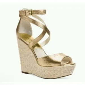 Michael Kors Metallic Light Gold Leather Platform Wedges - Size 8