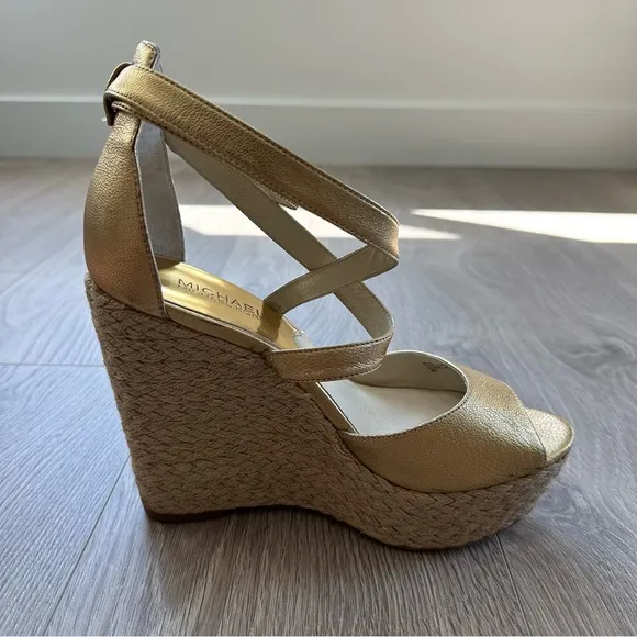 Michael Kors Metallic Light Gold Leather Platform Wedges - Size 8