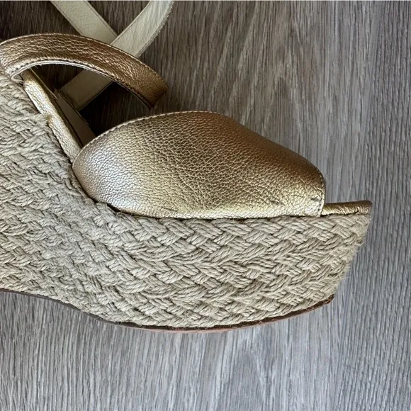 Michael Kors Metallic Light Gold Leather Platform Wedges - Size 8