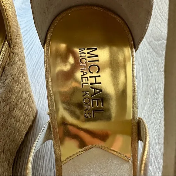 Michael Kors Metallic Light Gold Leather Platform Wedges - Size 8