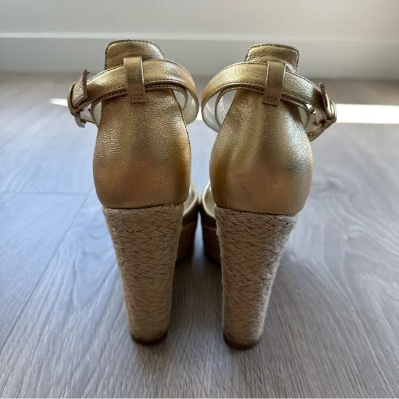 Michael Kors Metallic Light Gold Leather Platform Wedges - Size 8