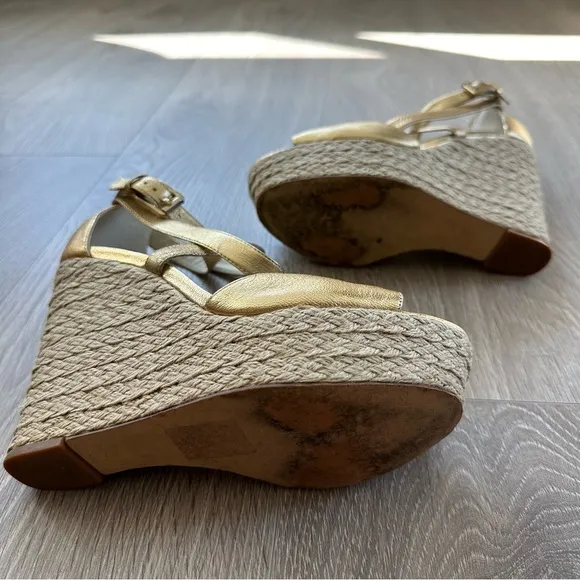 Michael Kors Metallic Light Gold Leather Platform Wedges - Size 8