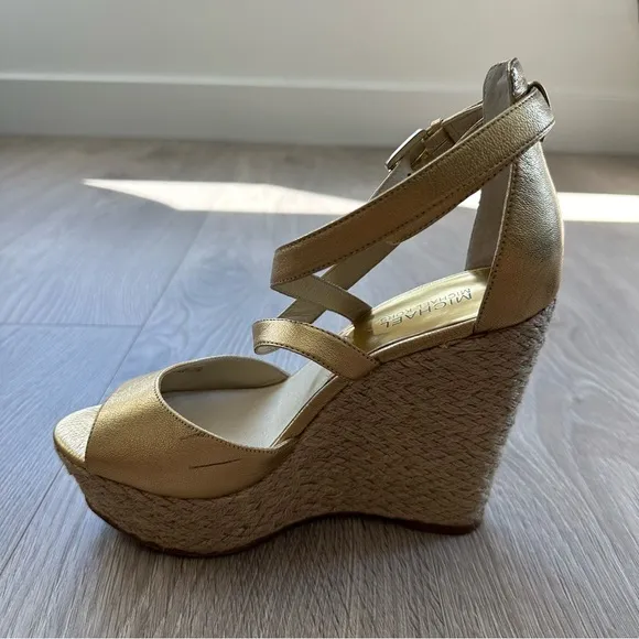 Michael Kors Metallic Light Gold Leather Platform Wedges - Size 8