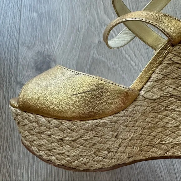Michael Kors Metallic Light Gold Leather Platform Wedges - Size 8