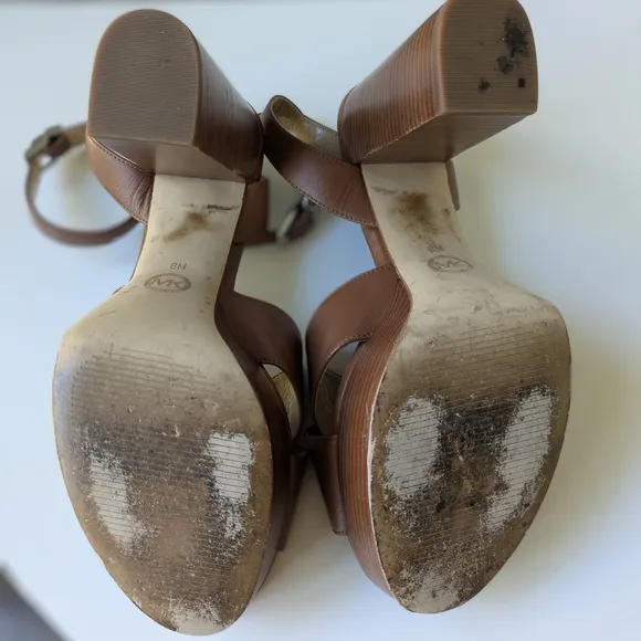 Michael Kors Odette Brown Platform Sandals with Chunky Heel - Size 8M