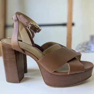 Michael Kors Odette Brown Platform Sandals with Chunky Heel - Size 8M