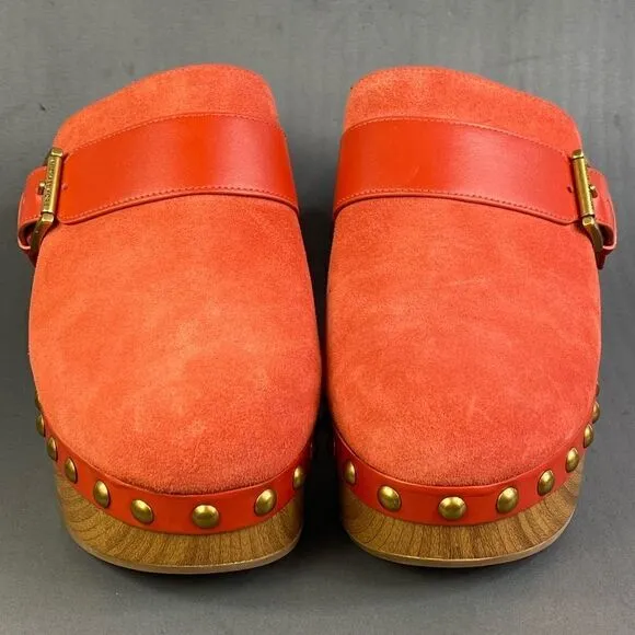 Michael Kors Rye Red Suede Platform Clog shoes women size 8