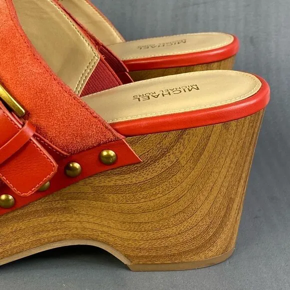 Michael Kors Rye Red Suede Platform Clog shoes women size 8