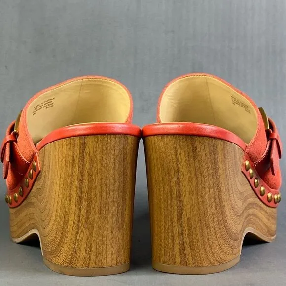 Michael Kors Rye Red Suede Platform Clog shoes women size 8