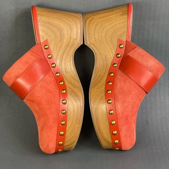 Michael Kors Rye Red Suede Platform Clog shoes women size 8