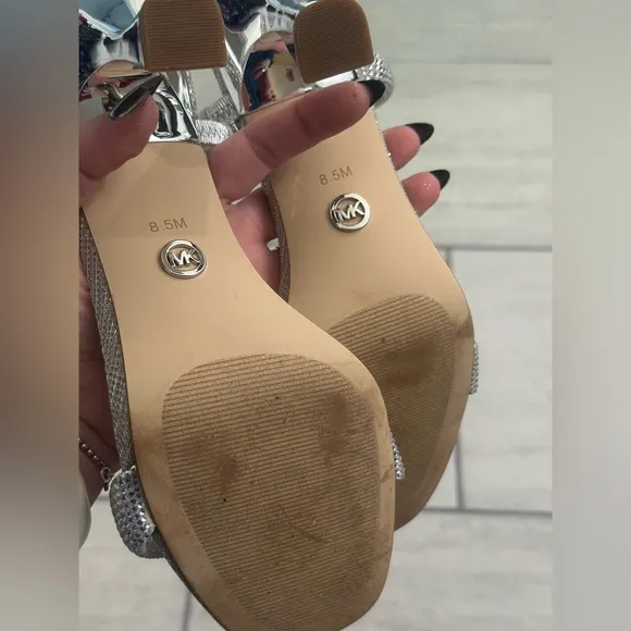 Michael Kors Silver Rhinestone Sandals w/ Mirrored Heel - size 8.5 - EUC
