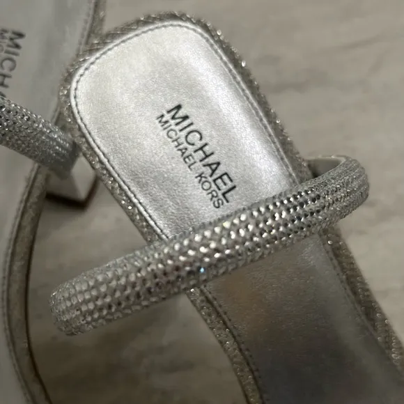 Michael Kors Silver Rhinestone Sandals w/ Mirrored Heel - size 8.5 - EUC