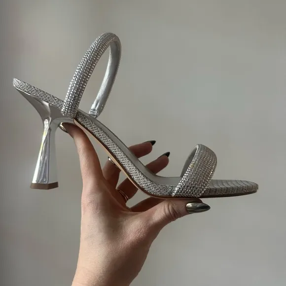 Michael Kors Silver Rhinestone Sandals w/ Mirrored Heel - size 8.5 - EUC