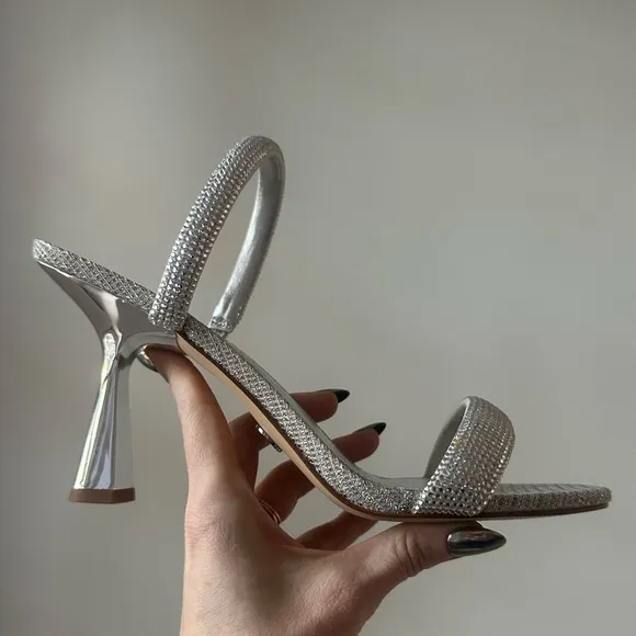 Michael Kors Silver Rhinestone Sandals w/ Mirrored Heel - size 8.5 - EUC