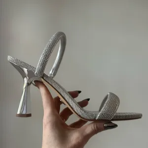Michael Kors Silver Rhinestone Sandals w/ Mirrored Heel - size 8.5 - EUC