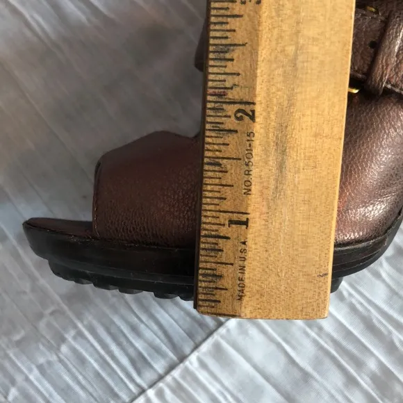 MICHAEL KORS size 4.5 brown leather platform spike heels booties w/2 buckles