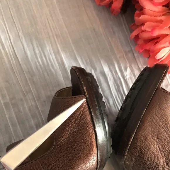 MICHAEL KORS size 4.5 brown leather platform spike heels booties w/2 buckles