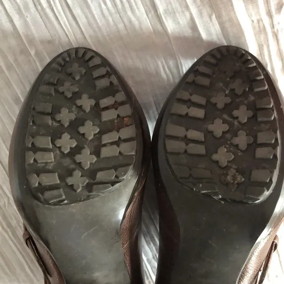 MICHAEL KORS size 4.5 brown leather platform spike heels booties w/2 buckles