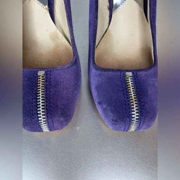 Michael Kors Size 7.5 Wedge Heels Purple Suede Zipper Accents