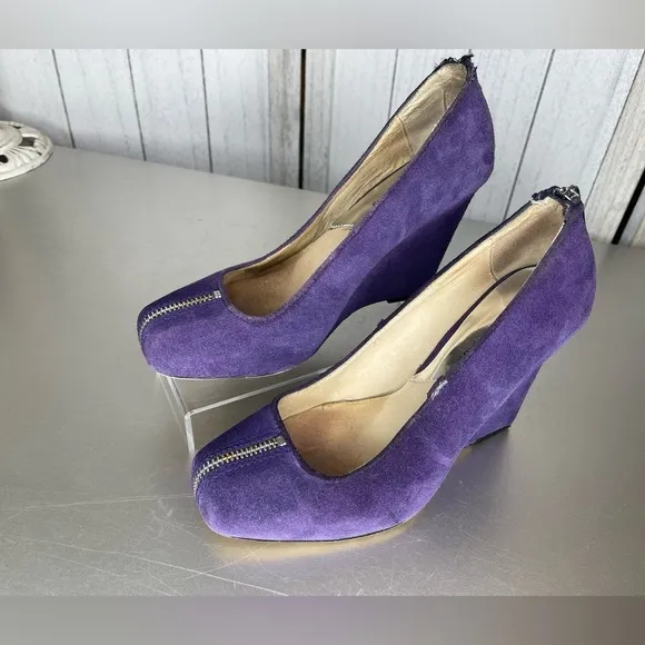 Michael Kors Size 7.5 Wedge Heels Purple Suede Zipper Accents