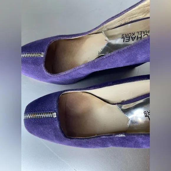 Michael Kors Size 7.5 Wedge Heels Purple Suede Zipper Accents