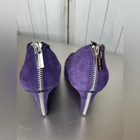 Michael Kors Size 7.5 Wedge Heels Purple Suede Zipper Accents