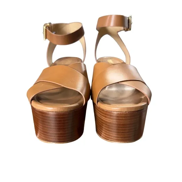 Michael Michael Kors Abbott Mid Platform Wedge Leather Sandals In Acorn …