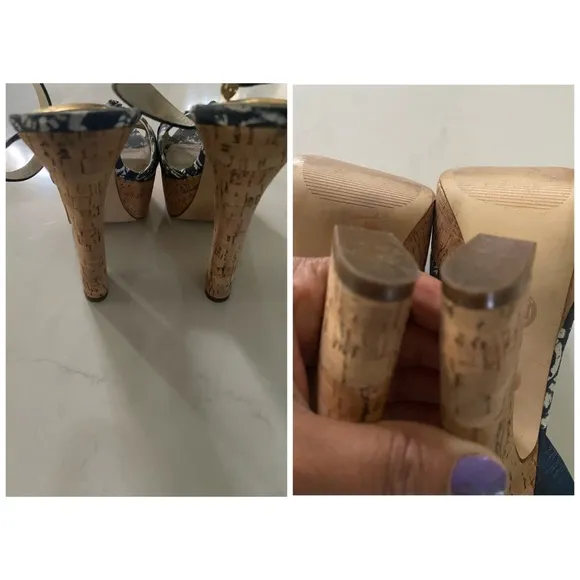 MICHAEL Michael Kors Logo Charm Blue Canvas Cork Platform Heels 10M