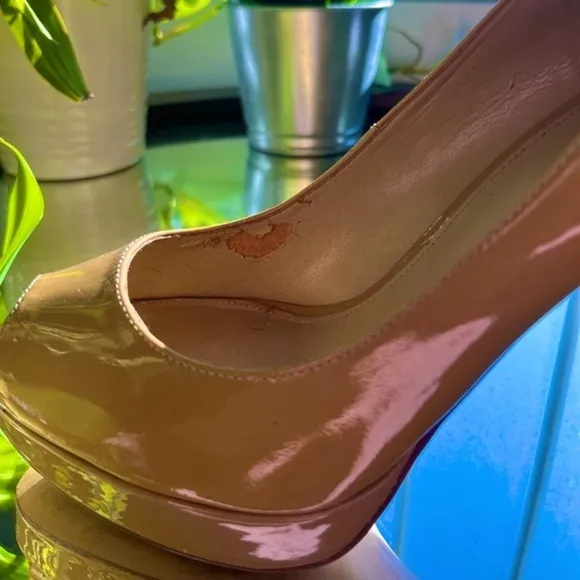 Michael Michael Kors Patent Leather Pumps Tan Heels Open Toe Size: 7M​​