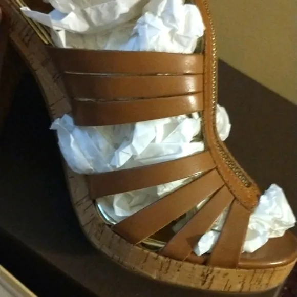 MICHAEL Michael Kors T-Strap Leather Ankle Booties Platform Cork Platlform Heels