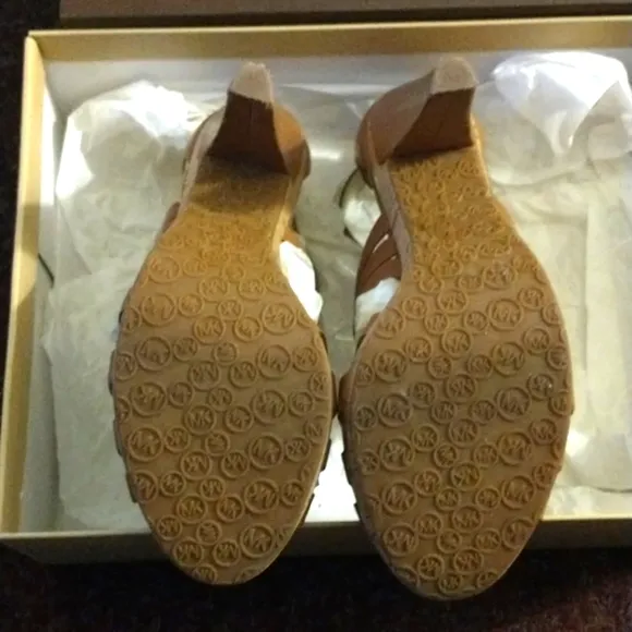 MICHAEL Michael Kors T-Strap Leather Ankle Booties Platform Cork Platlform Heels