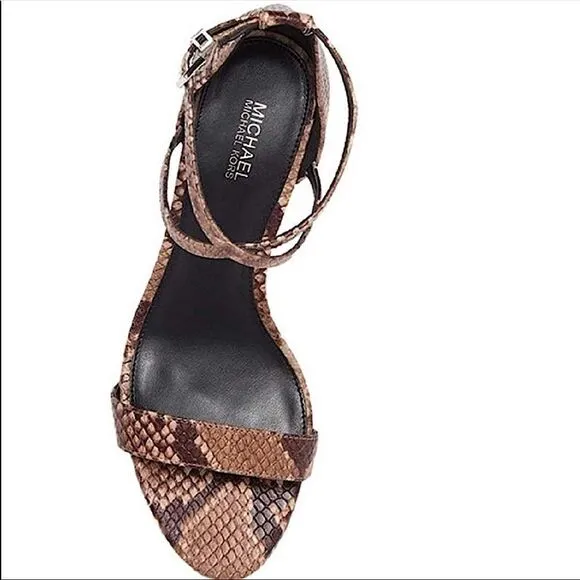 Michael KORS Mid Heel Ava Leather Snakeskin Sandal
