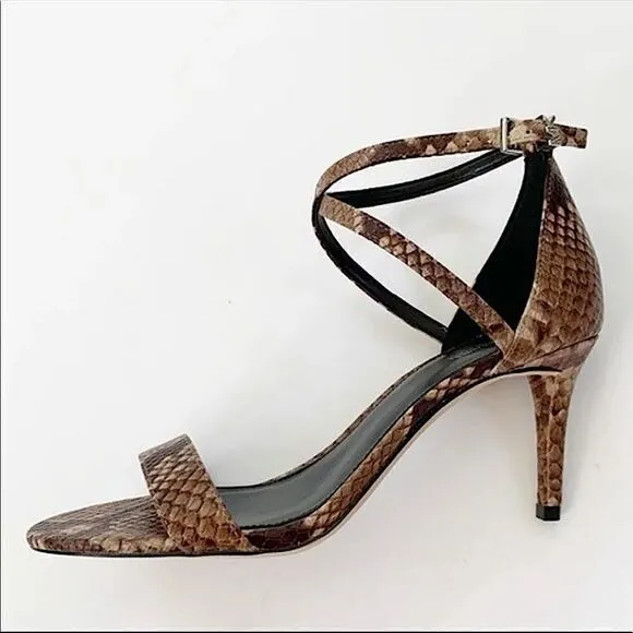 Michael KORS Mid Heel Ava Leather Snakeskin Sandal