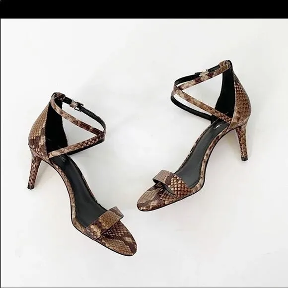 Michael KORS Mid Heel Ava Leather Snakeskin Sandal