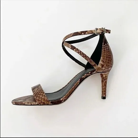Michael KORS Mid Heel Ava Leather Snakeskin Sandal