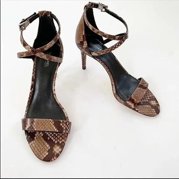 Michael KORS Mid Heel Ava Leather Snakeskin Sandal