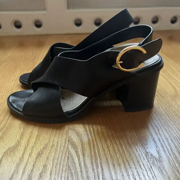 Minelli Casimiera Black Leather Crossed Strap Leather Sandals EU 36 Peep Toe