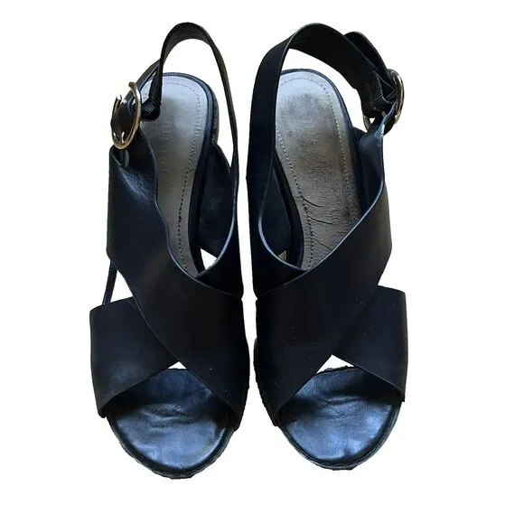 Minelli Casimiera Black Leather Crossed Strap Leather Sandals EU 36 Peep Toe