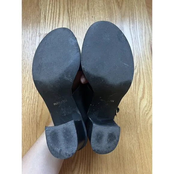 Minelli Casimiera Black Leather Crossed Strap Leather Sandals EU 36 Peep Toe