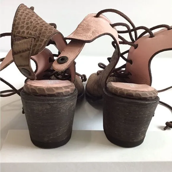 Miss Macie Brown Animal Print Lace Up Chunk Heel Sandals Size 9 1/2