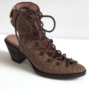 Miss Macie Brown Animal Print Lace Up Chunk Heel Sandals Size 9 1/2