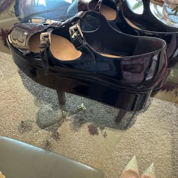 Miu Miu Black Platform Mary Jane Shoes with Double Buckle Straps 40 VGC