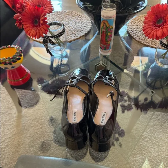 Miu Miu Black Platform Mary Jane Shoes with Double Buckle Straps 40 VGC