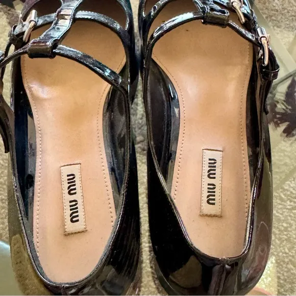 Miu Miu Black Platform Mary Jane Shoes with Double Buckle Straps 40 VGC