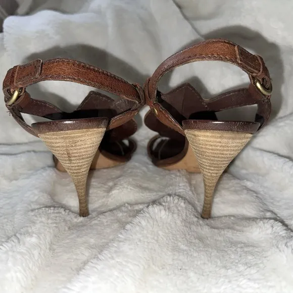 MIU MIU Brown Leather Faux Turquoise High Heel Sandals 38.5 Italy Metal 8 Pump