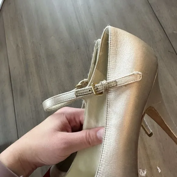 MIU MIU BY PRADA PLATFORM MARY JANE SHOES Cap Toe Satin 38.5 7.5